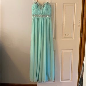 Aqua strapless prom dress